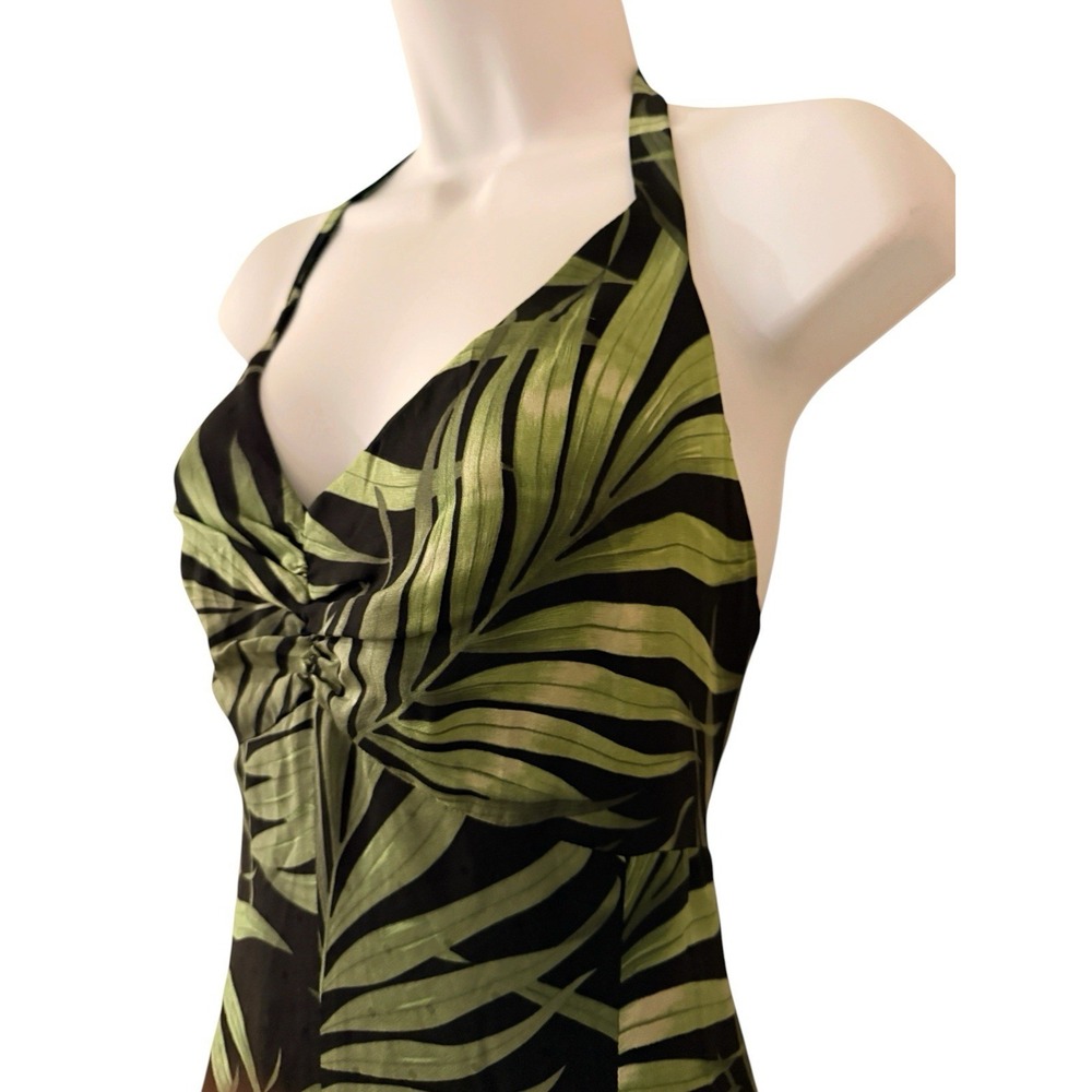 Tommy Bahama Silk Halter Maxi Dress 16 Tropical Palm Leaf Print Black Green - Picture 4 of 7